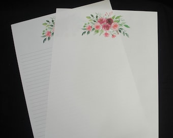 Pretty Pink Roses, floral stationery set, 8.5 x 11, full sheet letter set, handwritten letters, lined, unlined, snail mail, pen pal, flowers