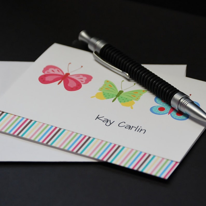 personalized custom note cards set of 6 greeting cards Butterfly Trio