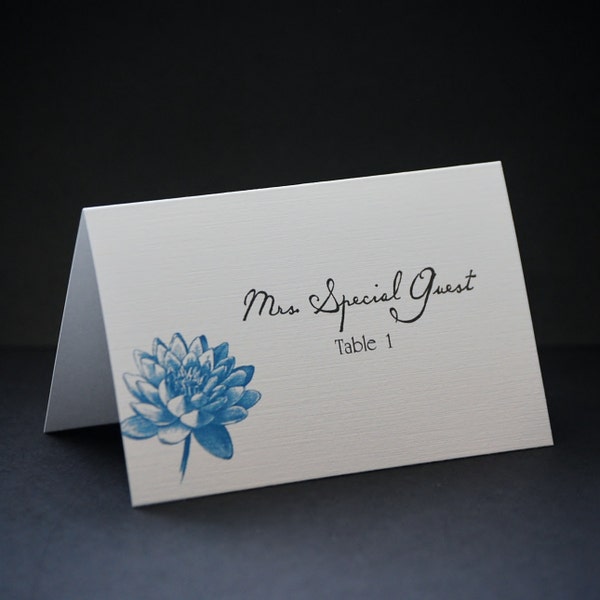 Vintage Botanic In Blue, tented, folded place card sample