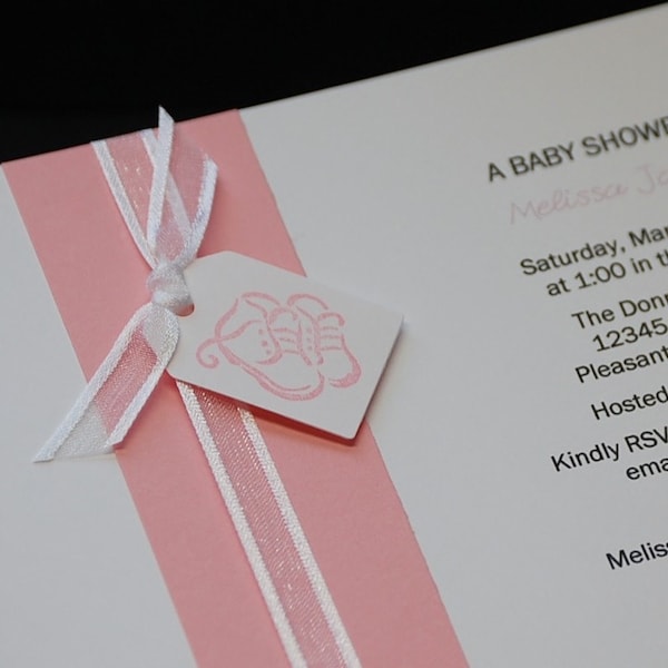 Baby Booties, sample, hand stamped baby shower invitations