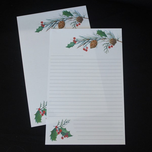 Winter Boughs, winter stationery set, 5.5 x 8.5, writing set, handwritten notes, 30 pieces, lined, unlined, Christmas, holiday, snail mail