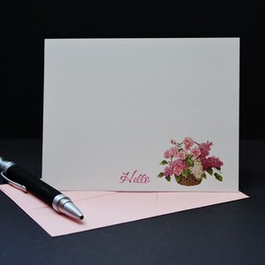 Roses et lilas, cartes postales bonjour ou personnalisées, ensemble de 4 cartes de vœux plates