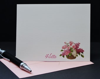 Roses And Lilacs, hello or personalized postcards, set of 4 flat greeting cards