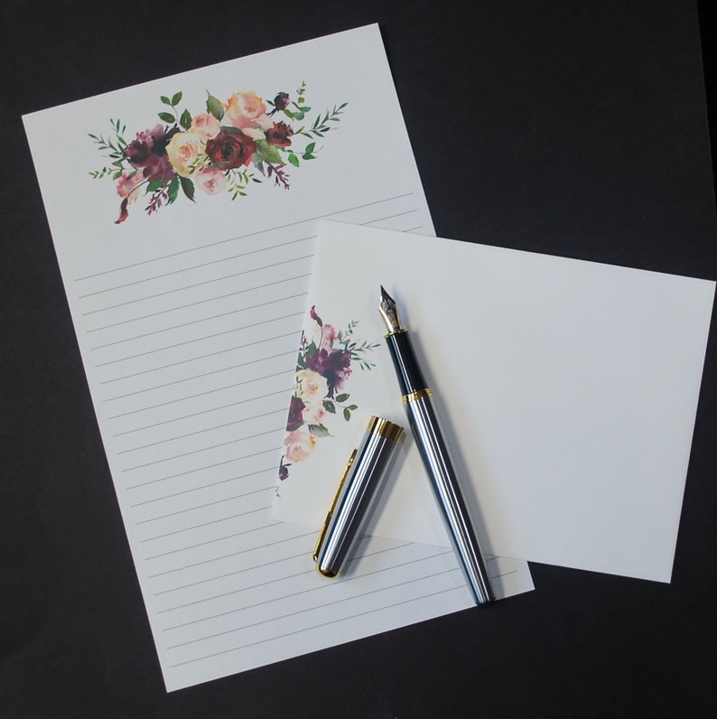 Burgundy Roses Social Stationery Set Letter Writing Set 30 Etsy