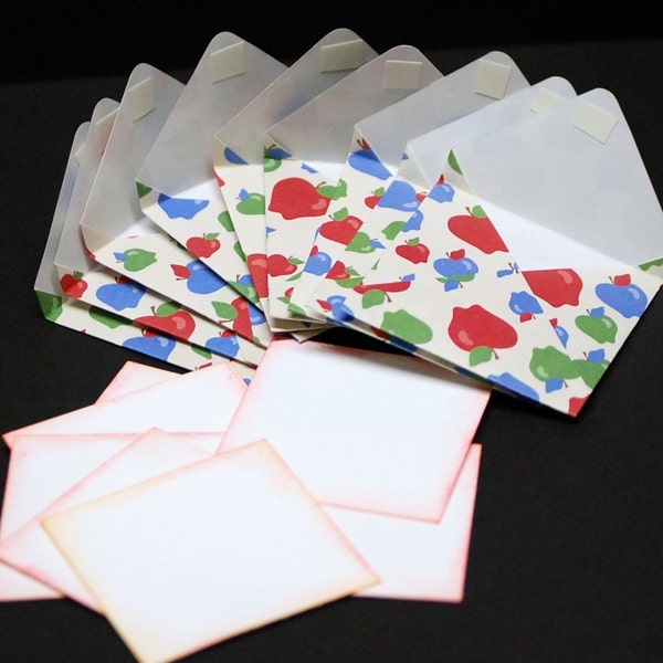 Autumn Apples, mini flat notes, handmade envelopes, set of 9 tiny cards