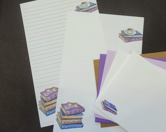 Stack of Purple Books, stationery set, 5.5 x 8.5, writing set, handwritten letters, 30 pieces, lined, unlined, pen pal, snail mail, books