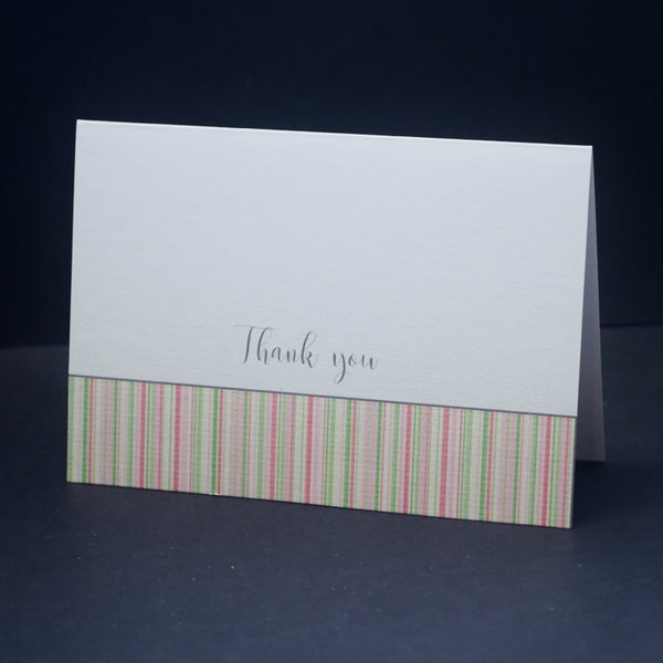 Pink and Green Stripe, Thank You greeting cards, set of 10, baby shower, bridal shower, wedding, thanks, snail mail, thank you stationery