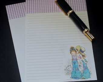 Besties, stationery set, 5.5 x 8.5, handwritten letter, 30 pieces, letter writing set, snail mail, Holly Hobbie, best girlfriends, purple