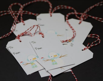 Snowman 1, holiday gift tags, set of 8 Christmas hang tags