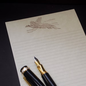 Pheasant, stationery set, 5.5 x 8.5, masculine letter writing set, handwritten letters, 30 pieces, lined, unlined, snail mail, parchment