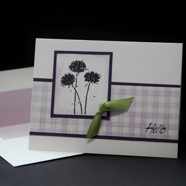 Flower Trio, single blank greeting card with lined envelope, any occasion, all occasion, hello, get well, congrats, thinking of you,