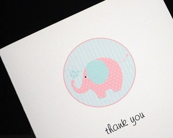 Pink Elephant thank you greeting cards, set of 10