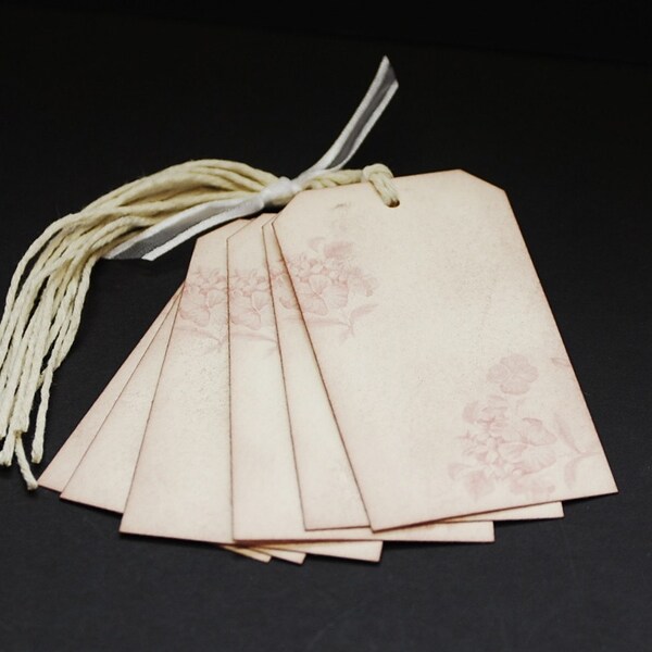 Faded Vintage Victorian Flower Stem, floral gift tags, set of 8