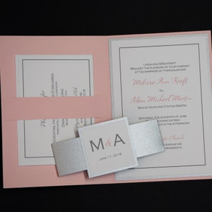 Pink Champagne and Silver Traditional Elegance, pocketfold wedding invitation suite, sample set image 5