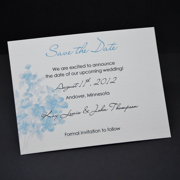 Watercolor Floral in Robin's Egg Blue, Save the Date card sample