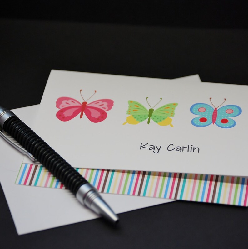 personalized custom note cards set of 6 greeting cards Butterfly Trio