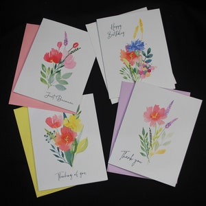Bouquets floraux, salutations mixtes, 4,25 x 5,5, cartes de correspondance A2, lot de 12, anniversaire, penser à vous, merci, juste parce que, 4 motifs, mixtes