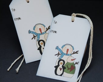 Snowmen Friends, in color, holiday gift tags, set of 8