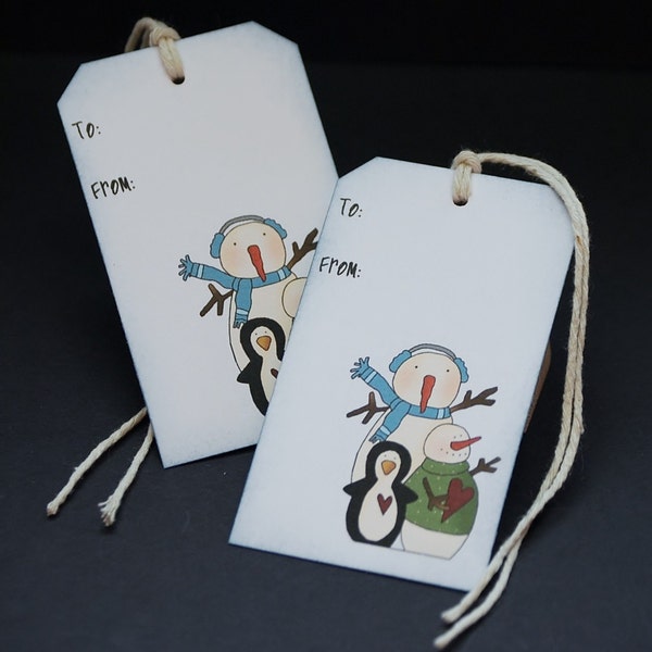 Snowmen Friends, in color, holiday gift tags, set of 8