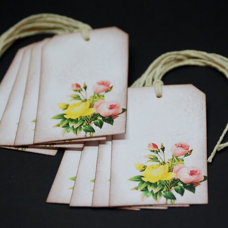 Pink and Yellow Victorian Rose Bouquet, Gift Hang Tags, Set of 8 - Etsy