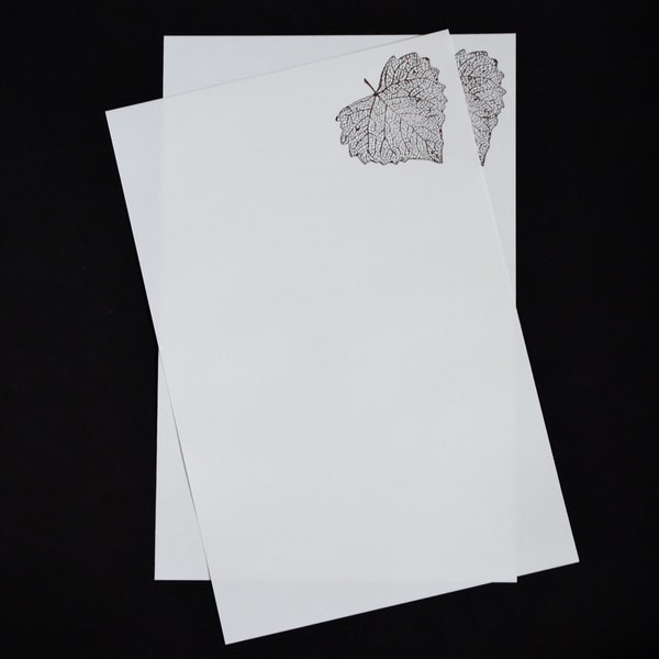 Skeleton Leaf, hand stamped stationery set, 5.5 x 8.5, letter writing set, handwritten letters, 30 pieces, lined, unlined, simple, rustic