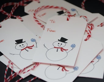 Stick Snowman, holiday gift tags, set of 8 Christmas hang tags