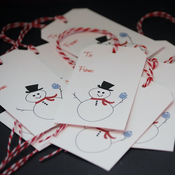 Stick Snowman, holiday gift tags, set of 8 Christmas hang tags