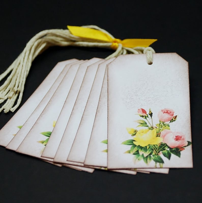 Pink and Yellow Victorian Rose Bouquet, Gift Hang Tags, Set of 8 - Etsy