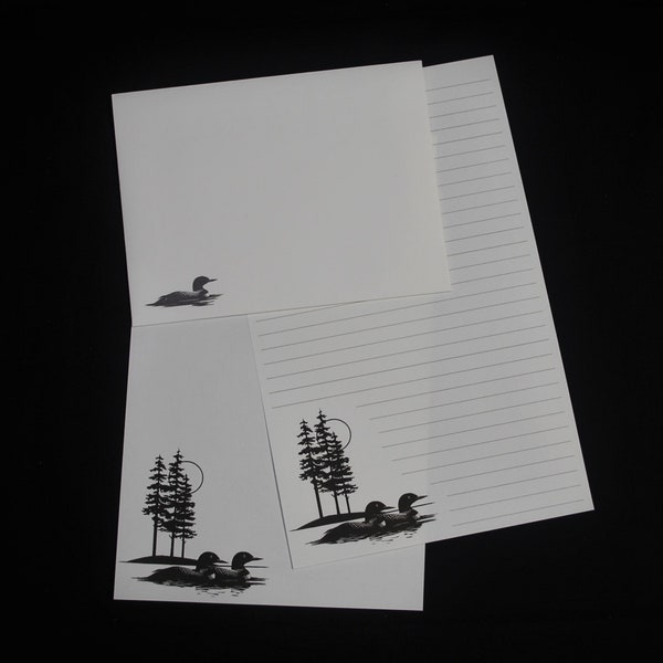 Two Loons, stationery set, letter writing set, 5.5 x 8.5, stationery set, writing set, 30 pieces, lined, unlined, penpal, snail mail, nature