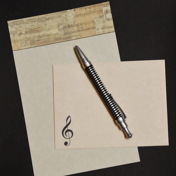 Musical Score, stationery set, 5.5 x 8.5, writing set, handwritten letters, 30 pieces, lined, unlined, snail mail, music theme, vintage note