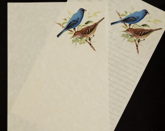 writing paper for letters Indigo Bunting Pair, birds, fine stationery set, letter writing set, hand written letters, parchment paper, stationery, lined or unlined