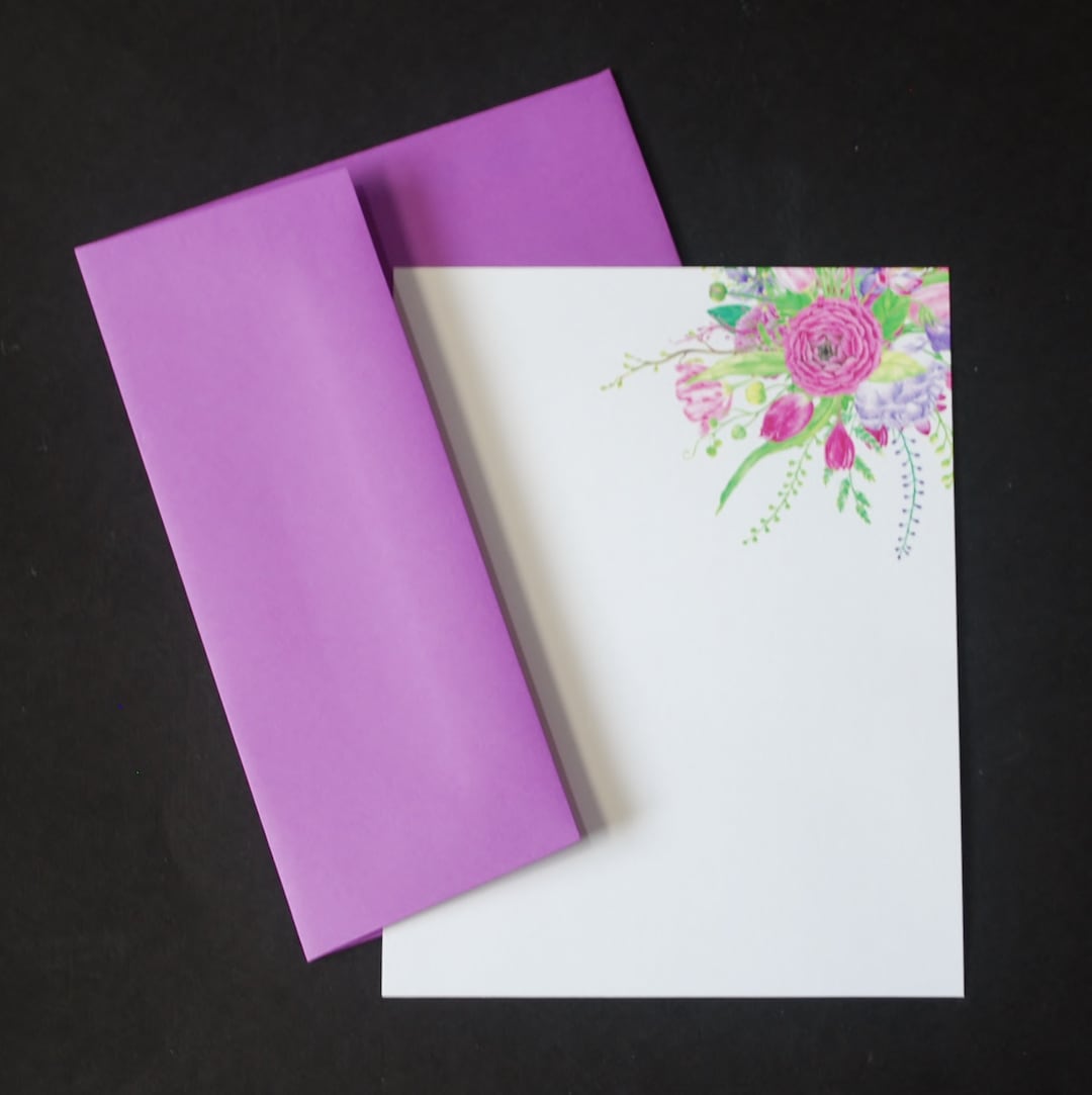 Plum Purple Flowers, Floral Flat Cards, Stationery Set, Postcards, Flat ...