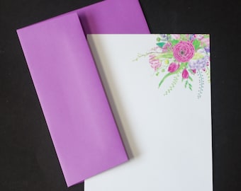 Plum Purple Flowers, floral flat cards, stationery set, postcards, flat cards, stationery note cards, snail mail, penpal, hand written notes