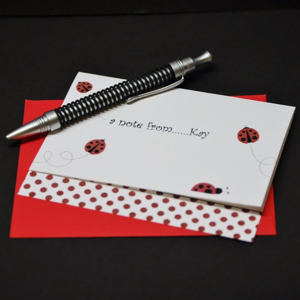 Ladybug Love, personalized and custom note cards, set of 6 greeting cards