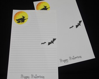 Halloween Witch, stationery set, 5.5 x 8.5, letter writing set, 30 pieces, lined, unlined, pen pal, snail mail, witch, bats, moon, Halloween