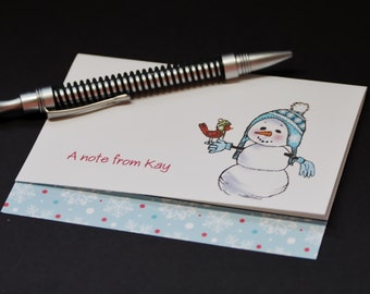 Sherpa Snowman, personalized or customized winter greeting cards, set of 6