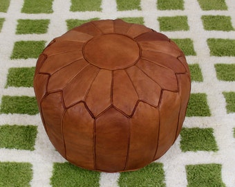Moroccan Ottoman leather Pouf Moroccan Leather Pouf, Leather Pouf light brown, floor pouf moroccan pouffe, unstuffed poufs - gift For Her