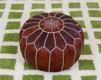 Moroccan Dark brown pouf, genuine leather ottoman, large square moroccan pouf, living room decor, neutral pouf ottoman footstool