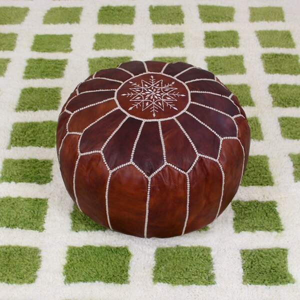 Moroccan Dark brown pouf, genuine leather ottoman, large square moroccan pouf, living room decor, neutral pouf ottoman footstool