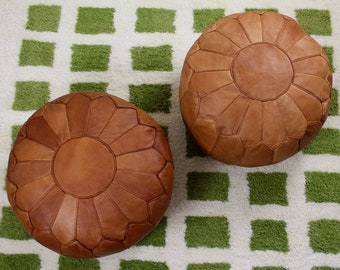 Set of 2 Moroccan leather Brown pouf, Unique Home Decor For Living Room, Bedroom, Kids Room, dining room decor, morrocan decor,Nursery Decor