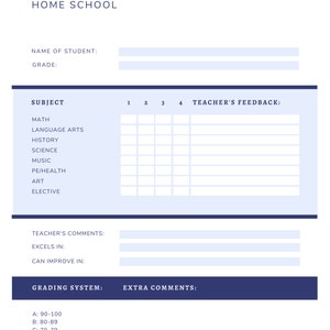 Boleta de calificaciones de educación en el hogar