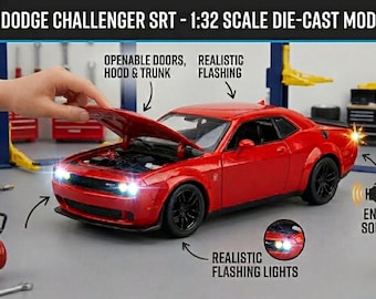 1:32 Scale Dodge Challenger SRT Diecast Alloy Model, Lights, Engine Sounds, Openable Doors