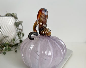 Hand-Blown Lilac Glass Pumpkin with Cinderella stem