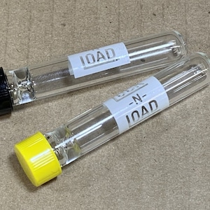 TWO x &#39;Lock N Load&#39; black and yellow COLOR TOPS Glass Chillum Pipes w/Cap 9mmx3&quot;