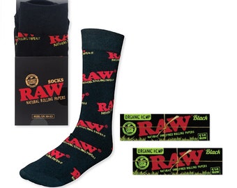 RAW Black Sock with Two FREE packs of RAW Black 1 1/4 Size Organic Hemp Rolling Papers