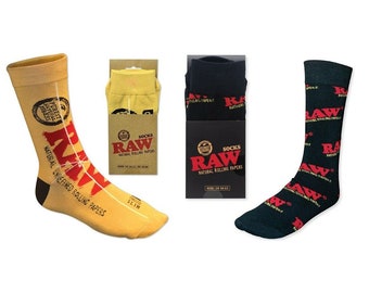 RAW Rolling Papers Socks Combo Both Designs Back & Yellow FIT US Size 10 -13