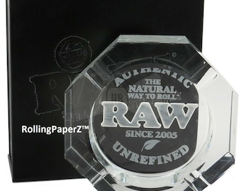RAW Rolling Papers Etched Crystal Leaded Glass ASH TRAY - Limited Edition