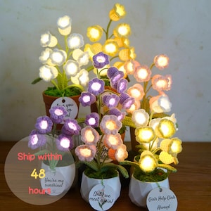 Crochet Lily Light, Personalized Lily of the Valley in Pot, Crochet Flower, Mother&#39;s Day, Birthday Gift, Home & Office Decor, Gift for Her