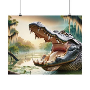 Swamp with alligator picture, Louisiana swamp wall hanging, Florida swamp wall hanging, Florida alligator wall decor, Louisiana wall decor