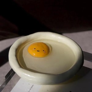 Fried egg trinket dish, ring and jewellery tray, clay storage, small gifts for friends
